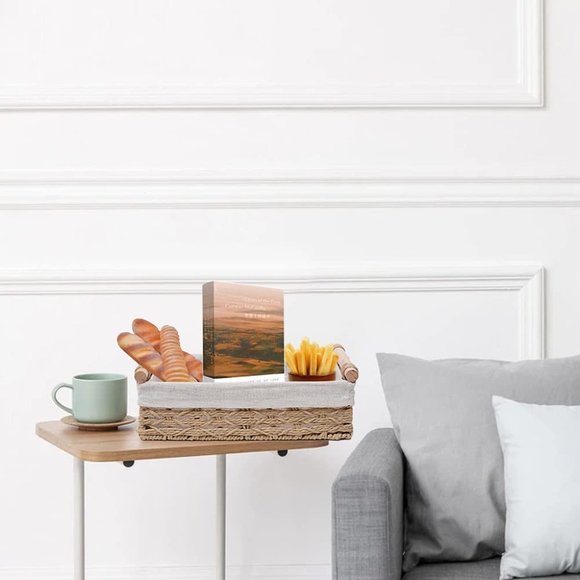 Set OF 2 Beige Rope Wicker Storage Baskets with Handles Decorative Storage Bins - Picture 9 of 10